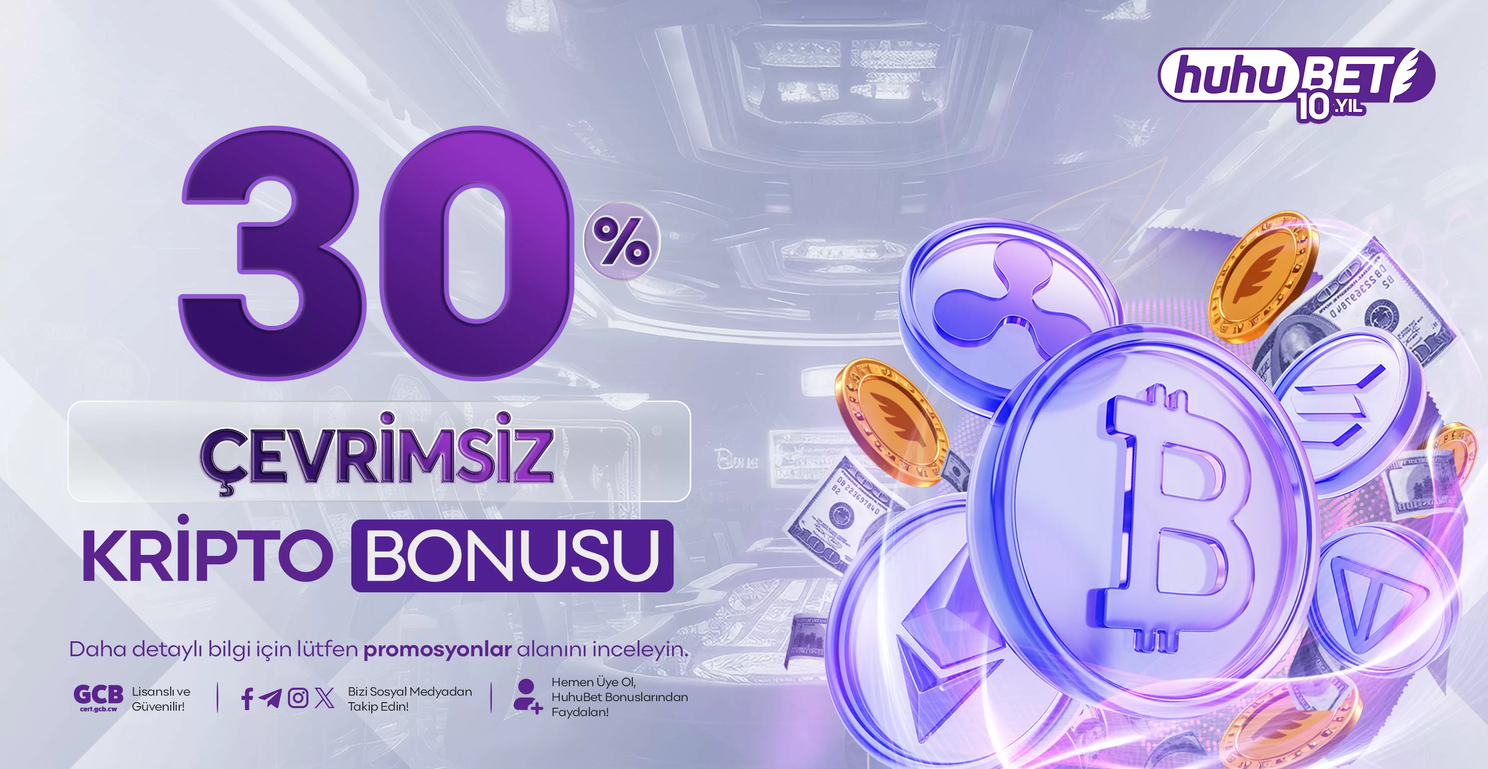 Huhubet — Huhubet kripto %30 + 30 FS kampanya görseli