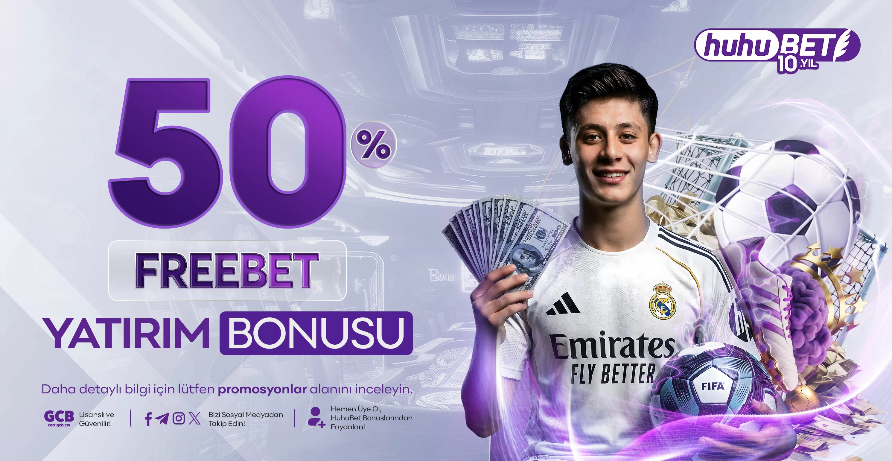 Huhubet — Huhubet %50 freebet kampanya görseli