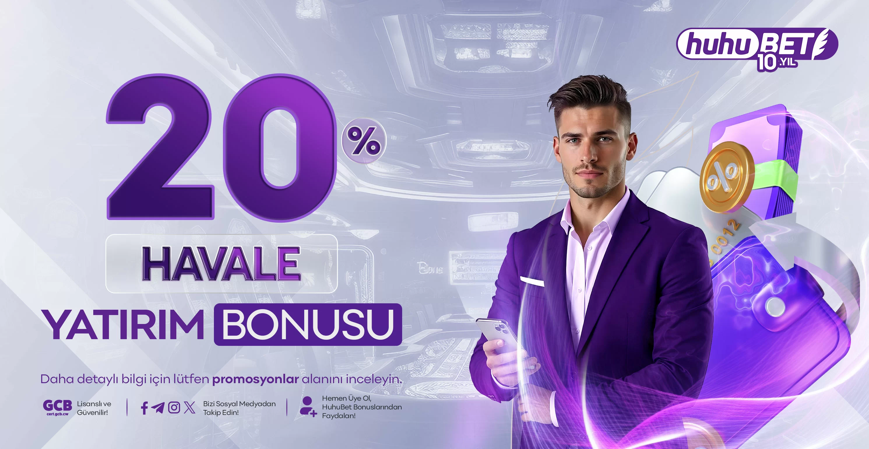 Huhubet — Huhubet %20 havale yatırım kampanya görseli