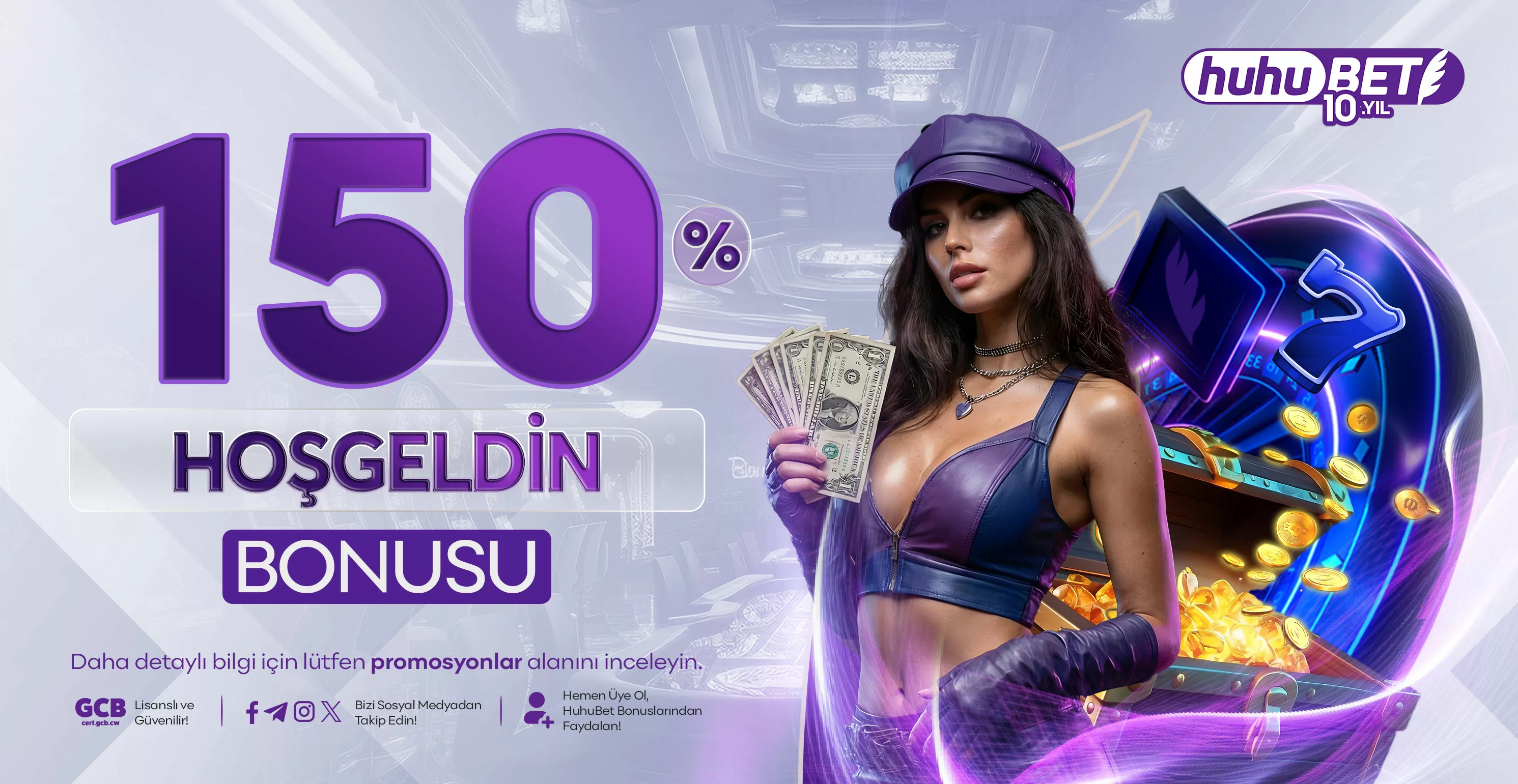 Huhubet — Huhubet %150 casino / %150 spor (3 aşama) kampanya görseli