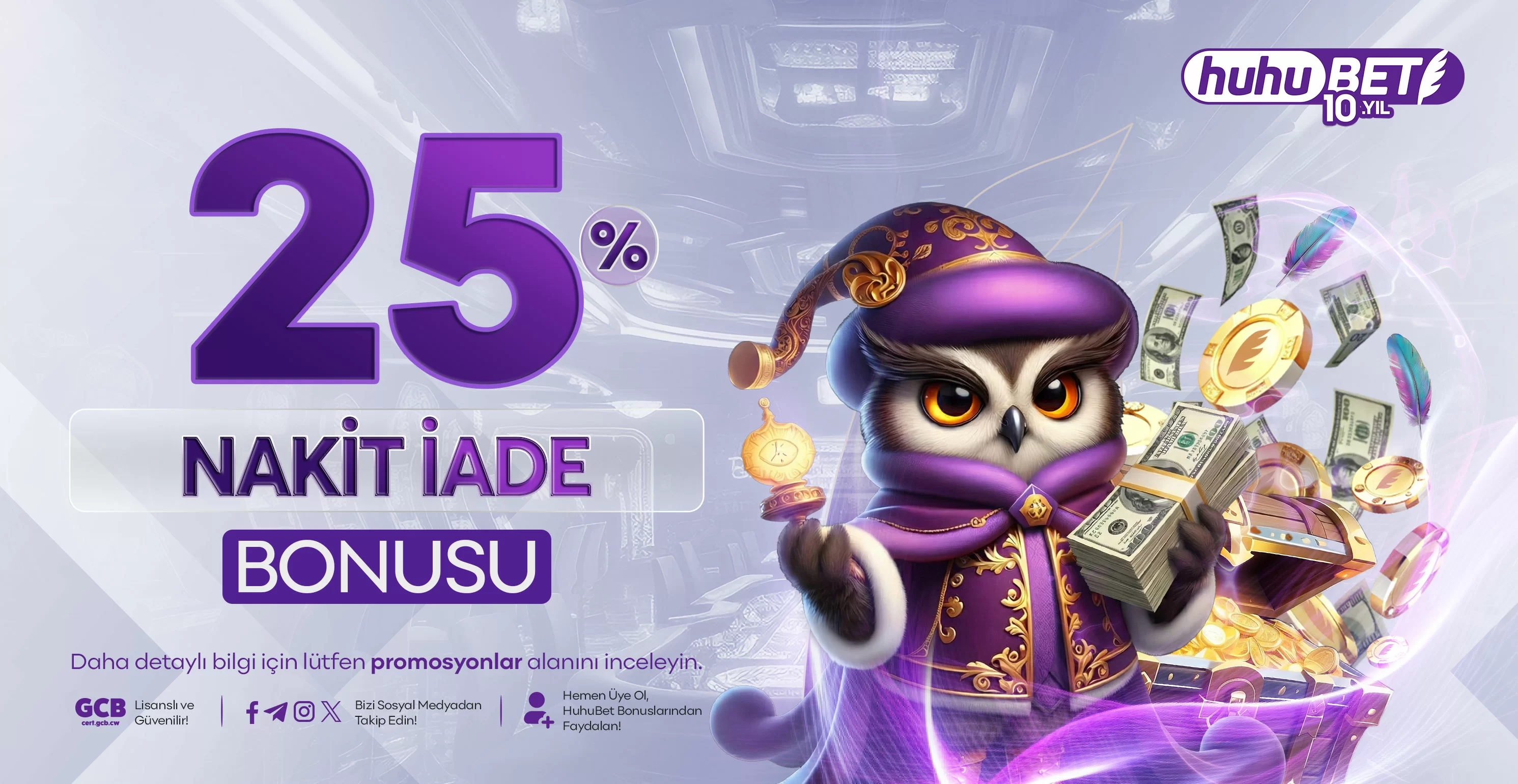 Huhubet — Huhubet %25 limitsiz anlık nakit iade kampanya görseli